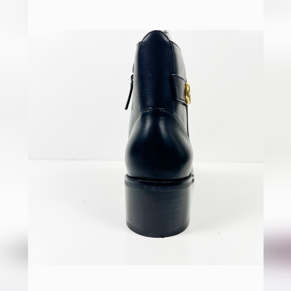Cole Haan Womens Holis Black Leather Gold Logo Side Buckle Heeled Ankle Boot 9.5 - Picture 8 of 16